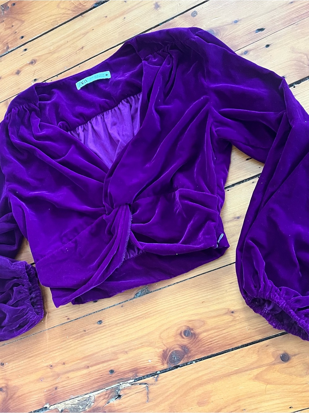 Zara Deep Purple Velvet Twist Crop Top